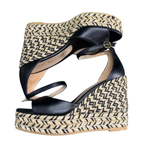 Stuart Weitzman Nudist Curve Espadrille Wedge Sandals Black, 7.5B WORN ONCE - Picture 7 of 9
